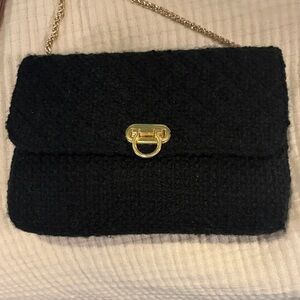Joan Rivers Black Knit Clutch with Gold Chain
